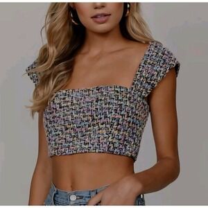 Tobi Tweed Crop Top Size X Small NEW Boho Hippie Festival Zips Pastel Colors NEW
